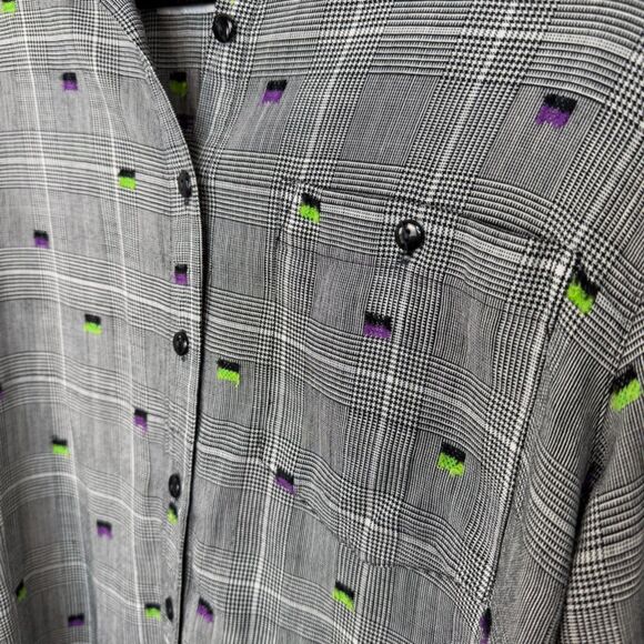 Vintage 80s 90s Button Up Linen Blend Shirt | Embroidered, Textured - Picture 13 of 15